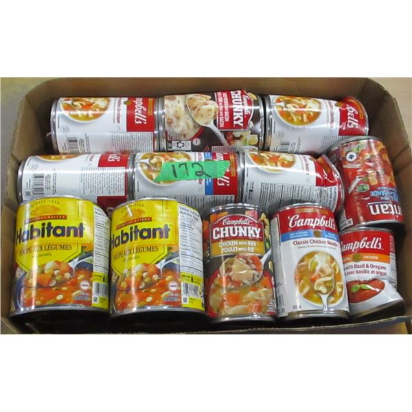 FREIGHT DAMAGE (AS IS):  FLAT C/W ASSORTED SOUP - 13 CANS