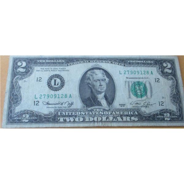 1976 USA SCARCE GREEN SEAL $2 BILL