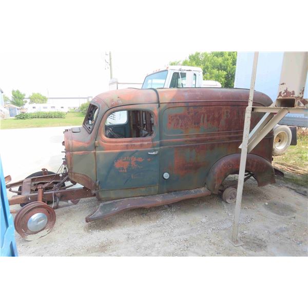 1930s (?) Dodge Delivery Van. Most of Body Rod Out /Signage. 