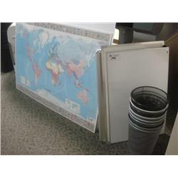 3 White Boards, Garbage Cans And World Map