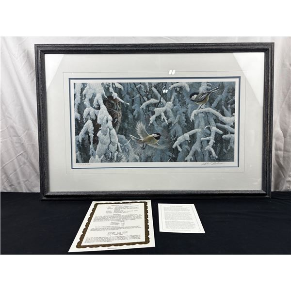 "The Scolding - Chickadees and Screech Owl" by Robert Bateman