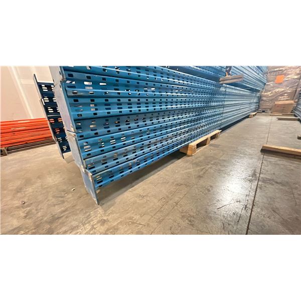 BLUE PALLET RACKING UPRIGHTS (7 PCS) - APPROX. 24'H X 42"W WITH 8" X 8" X 3/8" BASES