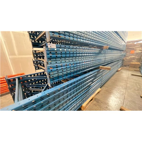 BLUE PALLET RACKING UPRIGHTS (6 PCS) - APPROX. 20'H X 42"W WITH 7" X 4" X 3/8" BASES