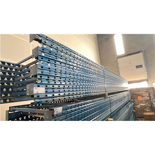 BLUE PALLET RACKING UPRIGHTS (8 PCS) - APPROX. 20'H X 42"W WITH 3 1/2" X 4" X 1/4" BASES