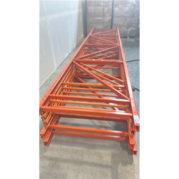 ORANGE PALLET RACKING UPRIGHTS (6 PCS) - APPROX. 18'H X 42"W WITH 4 1/2" X 4" X 3/8" BASES