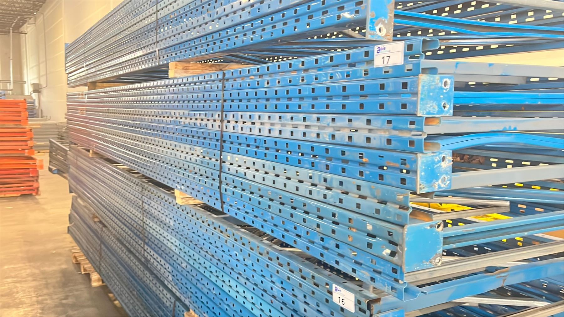 Blue Upright Racking BLUE PALLET RACKING UPRIGHTS (7 PCS) - APPROX. 20FT WITH ASSORTED SIZE ...
