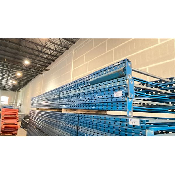 BLUE PALLET RACKING UPRIGHTS (6 PCS) - APPROX. 20'H X 42"W WITH 3" X 7 1/4" X 3/8" BASES