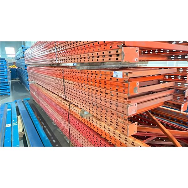 ORANGE PALLET RACKING UPRIGHTS (6 PCS) - APPROX. 18'H X 42"W W/ 4 1/2" X 4"