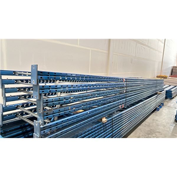 BLUE PALLET RACKING UPRIGHTS (6 PCS.) - APPROX. 20'H X 42"W WITH 4" X 7 1/4" X 3/8" BASES