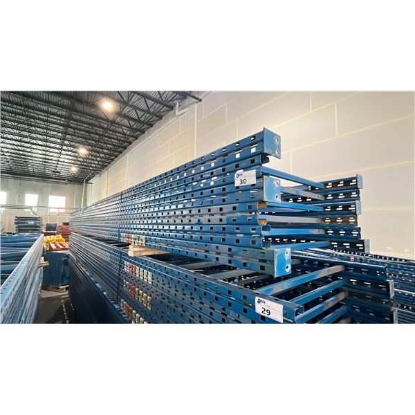 BLUE PALLET RACKING UPRIGHTS (6 PCS.) - APPROX. 21'H X 42"W WITH 4" X 3 1/2" X 1/8" BASES