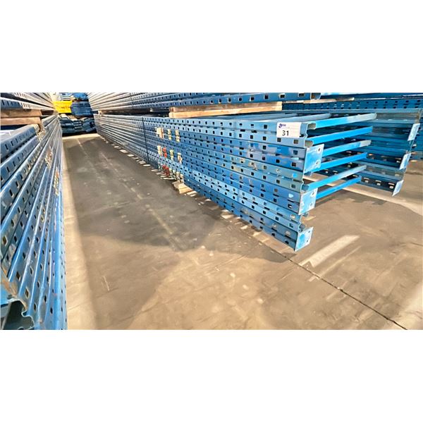BLUE PALLET RACKING UPRIGHTS (6 PCS.) - APPROX. 21'H X 42"W WITH 4" X 3 1/2" X 1/8" BASES