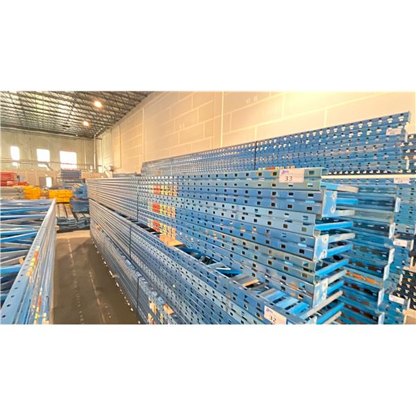 BLUE PALLET RACKING UPRIGHTS (6 PCS.) - APPROX. 21'H X 42"W WITH 4" X 3 1/2" X 1/8" BASES