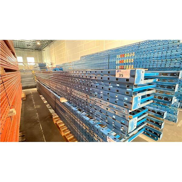 BLUE PALLET RACKING UPRIGHTS (6 PCS.) - APPROX. 21'H X 42"W WITH 4" X 3 1/2" X 1/8" BASES