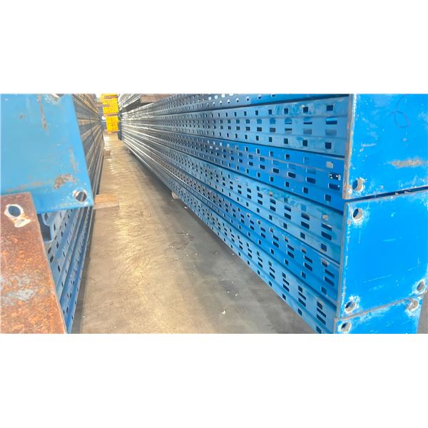 BLUE PALLET RACKING UPRIGHTS (6 PCS.) - APPROX. 24'H X 42"W WITH 8" X 8"