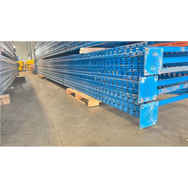 BLUE PALLET RACKING UPRIGHTS (6 PCS.) - APPROX. 24'H X 42"W WITH 8" X 8" (3/8") BASES