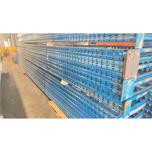 BLUE PALLET RACKING UPRIGHTS (6 PCS.) - APPROX. 24'H X 42"W WITH ASSORTED SIZE BASES