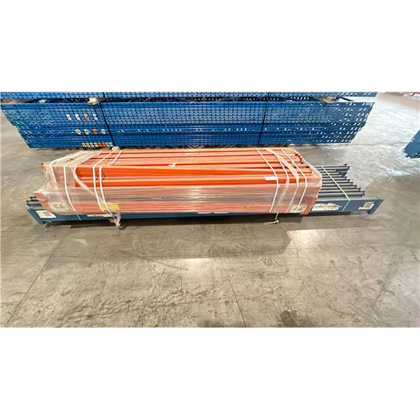 PALLET RACKING SIDE RAILS - APPROX. (30) 8' X 4" ORANGE AND (12) 12' X 7" BLUE