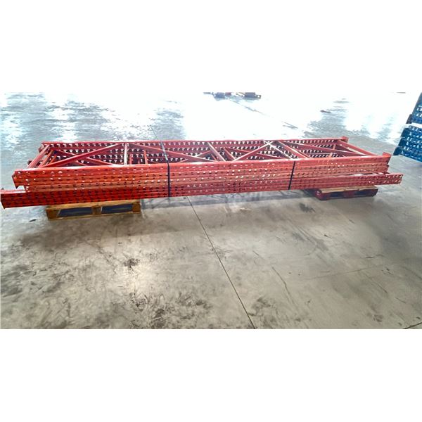 ORANGE PALLET RACKING UPRIGHTS (5 PCS.) - (3) 16'H X 42"W & (2) 18'H X 42"W WITH 6" X 6"