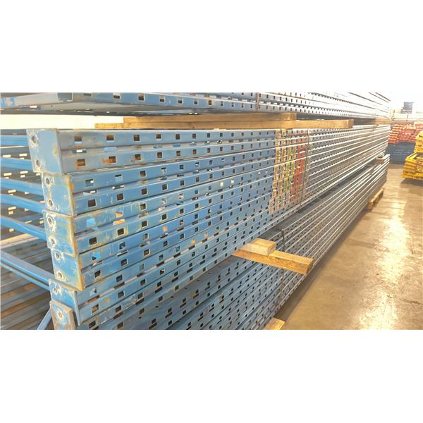 BLUE PALLET RACKING UPRIGHTS (6 PCS.) - APPROX. 20'H X 42"W WITH (1) 3" X 7 1/4" (3/8"