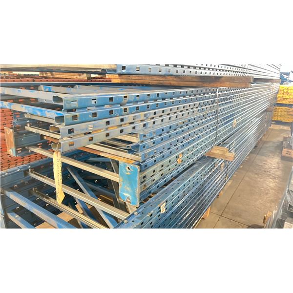 BLUE PALLET RACKING UPRIGHTS (6 PCS.) - APPROX. 20;H X 42"W WITH 4" X 3 1/2" X 1/8"