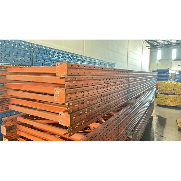 ORANGE PALLET RACKING UPRIGHTS (6 PCS.) - APPROX. 18'H X 42"W WITH 4 1/2" X 4" & 4" X 3 1/2" (1/8")