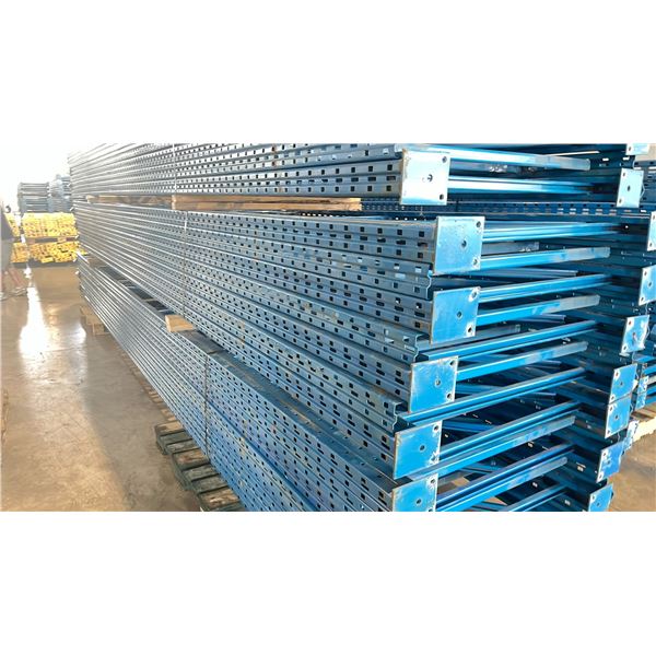 BLUE PALLET RACKING UPRIGHTS (7 PCS.) - APPROX. 22'H X 44"W WITH 5" X 6" X 1/4" BASES