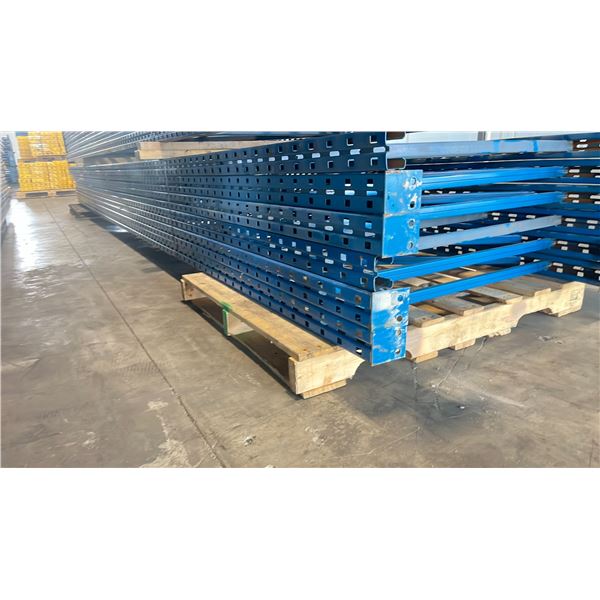 BLUE PALLET RACKING UPRIGHTS (6 PCS.) - APPROX. 20'H X 42"W WITH 4" X 3 1/2" X 1/8"  BASES