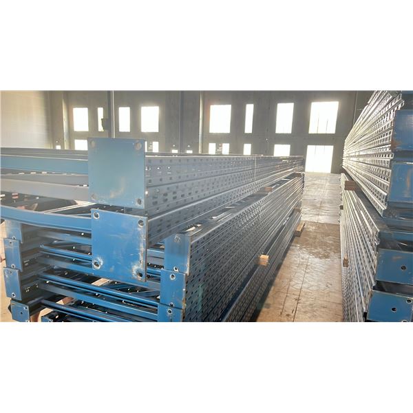 BLUE PALLET RACKING UPRIGHTS (3 PCS.) - APPROX. 24'H X 42"W WITH 8" X 8" X 1/4" BASES
