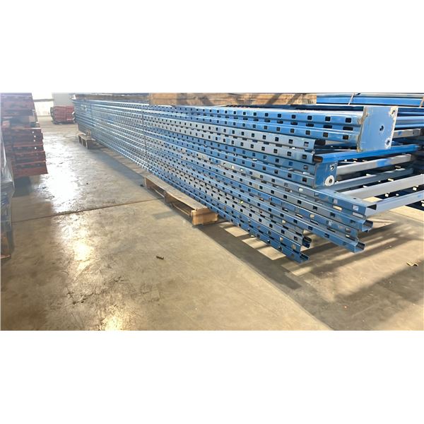 BLUE PALLET RACKING UPRIGHTS (7 PCS.) - APPROX.(4) 20'H X 42"W AND (3) 21'H X 44"W