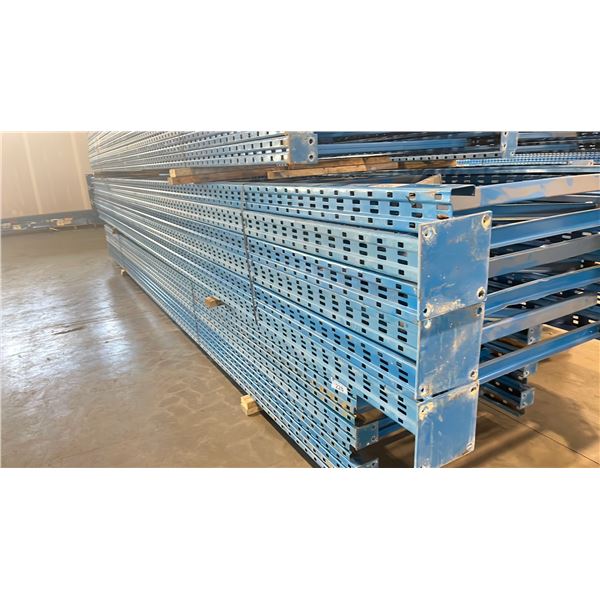 BLUE PALLET RACKING UPRIGHTS (6 PCS.) - APPROX. 22'H X 42"W WITH 8" X 8" X 3/8" BASES