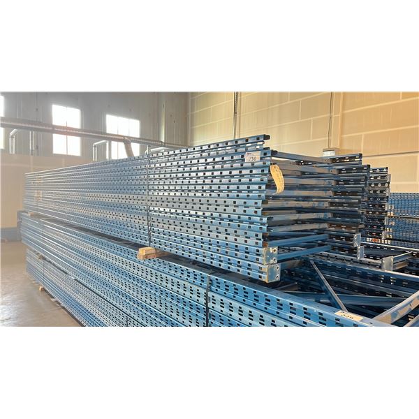 BLUE PALLET RACKING UPRIGHTS (9 PCS.) - APPROX. 20'H X 42"W WITH 3 1/2" X 4" X 1/8" BASES