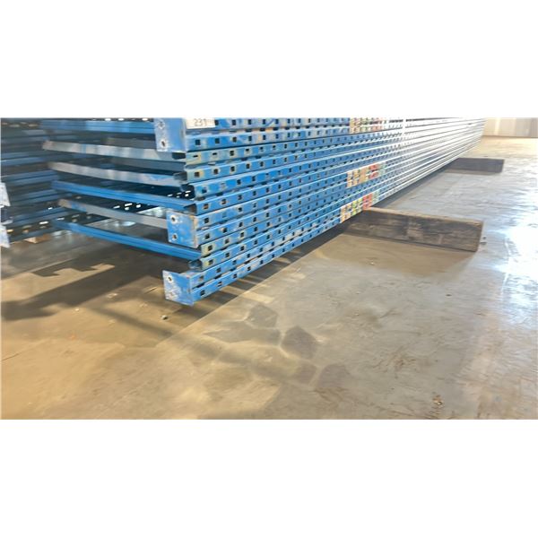 BLUE PALLET RACKING UPRIGHTS (6 PCS.) - APPROX. 20'H X 42"W WITH 3 1/2" X 4" X 1/8" BASES