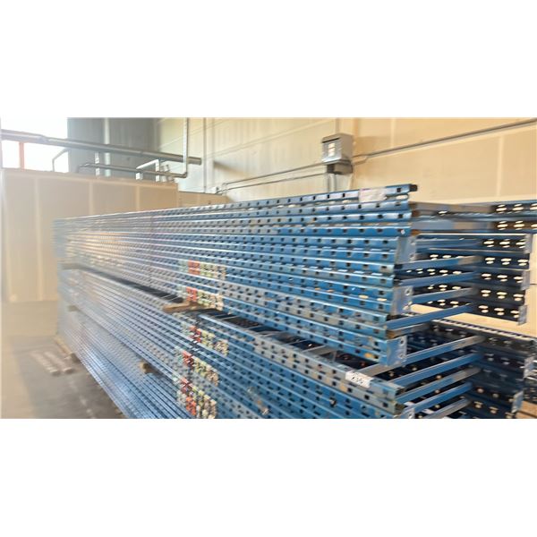 BLUE PALLET RACKING UPRIGHTS (7 PCS.) - APPROX.20'H X 42"W WITH 3 1/2" X 4" X 1/8" BASES
