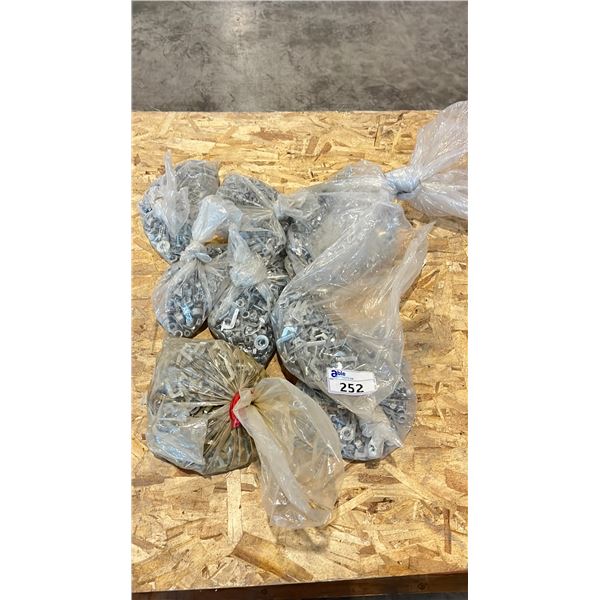 LARGE GROUP OF NUTS, BOLTS, WASHERS AND PALLET RACKING CLIPS