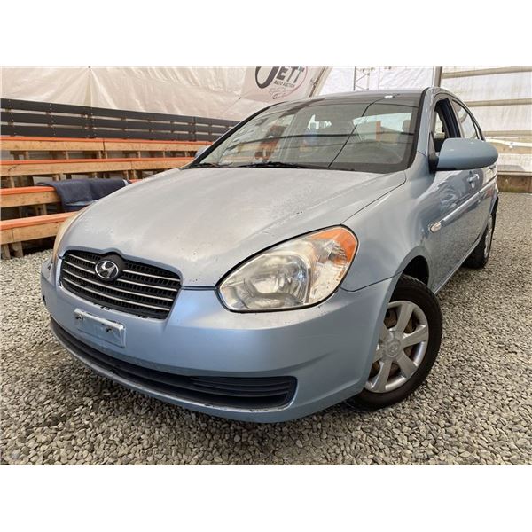 2007 HYUNDAI ACCENT, BLUE, 187982 KMS, FRONT WHEEL DRIVE. - D140112