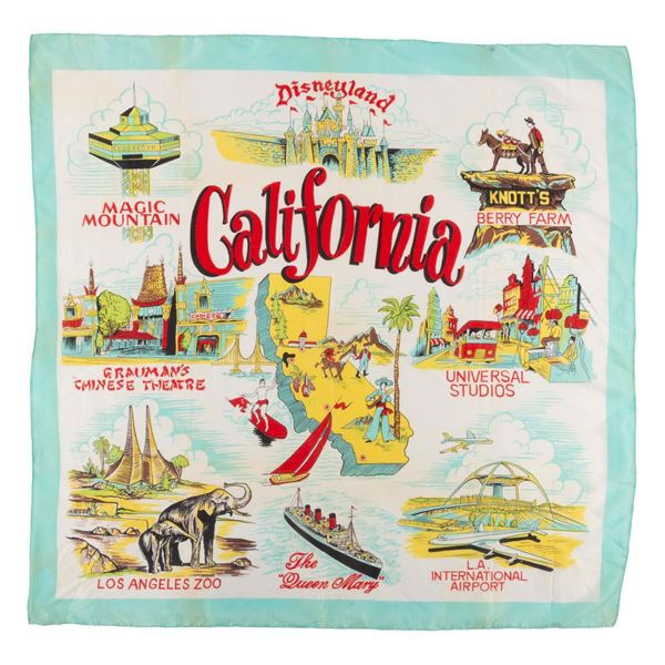 A 1950s California Tourist Attractions Scarf.