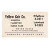 Image 1 : A 1956 Yellow Cab Co. Business Card "Serving Disneyland."