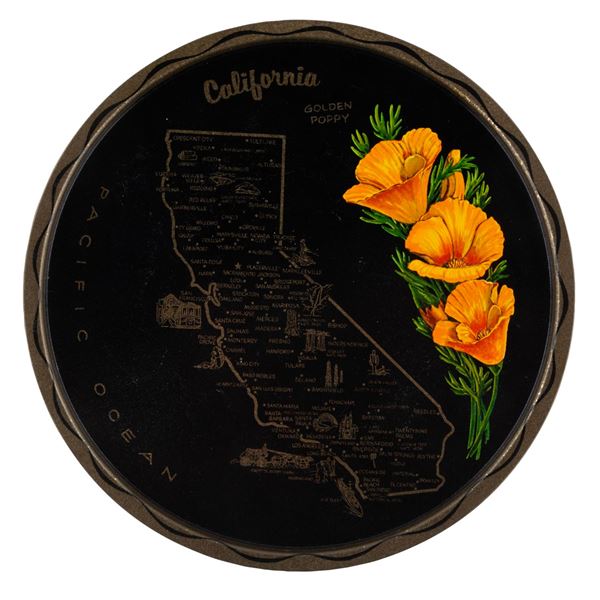 A Souvenir State of California Map Tin Tray.