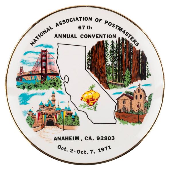 A Postmasters Convention Plate with Sleeping Beauty Castle.