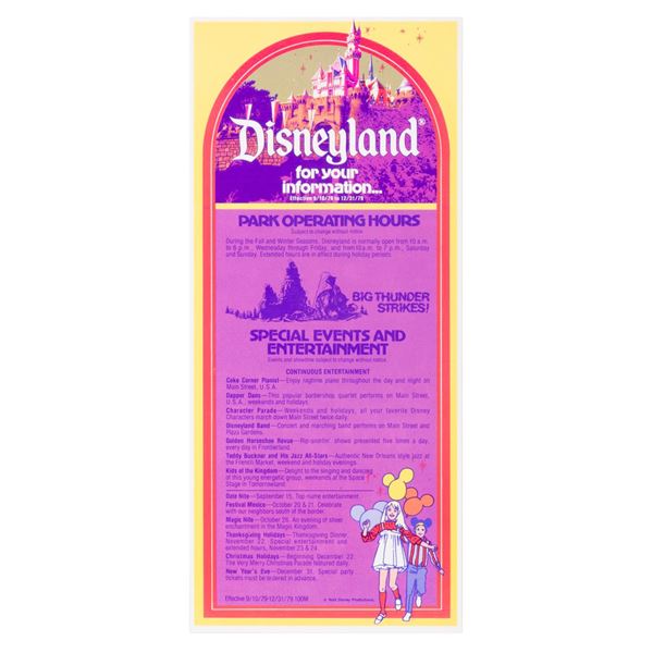 A 1979 Disneyland "For Your Information" Hand Out.
