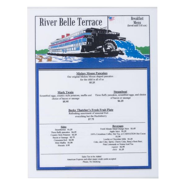 A Disneyland River Belle Terrace Breakfast Menu.