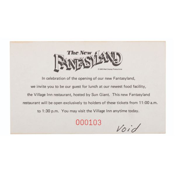 A New Fantasyland Village Inn Meal Voucher.