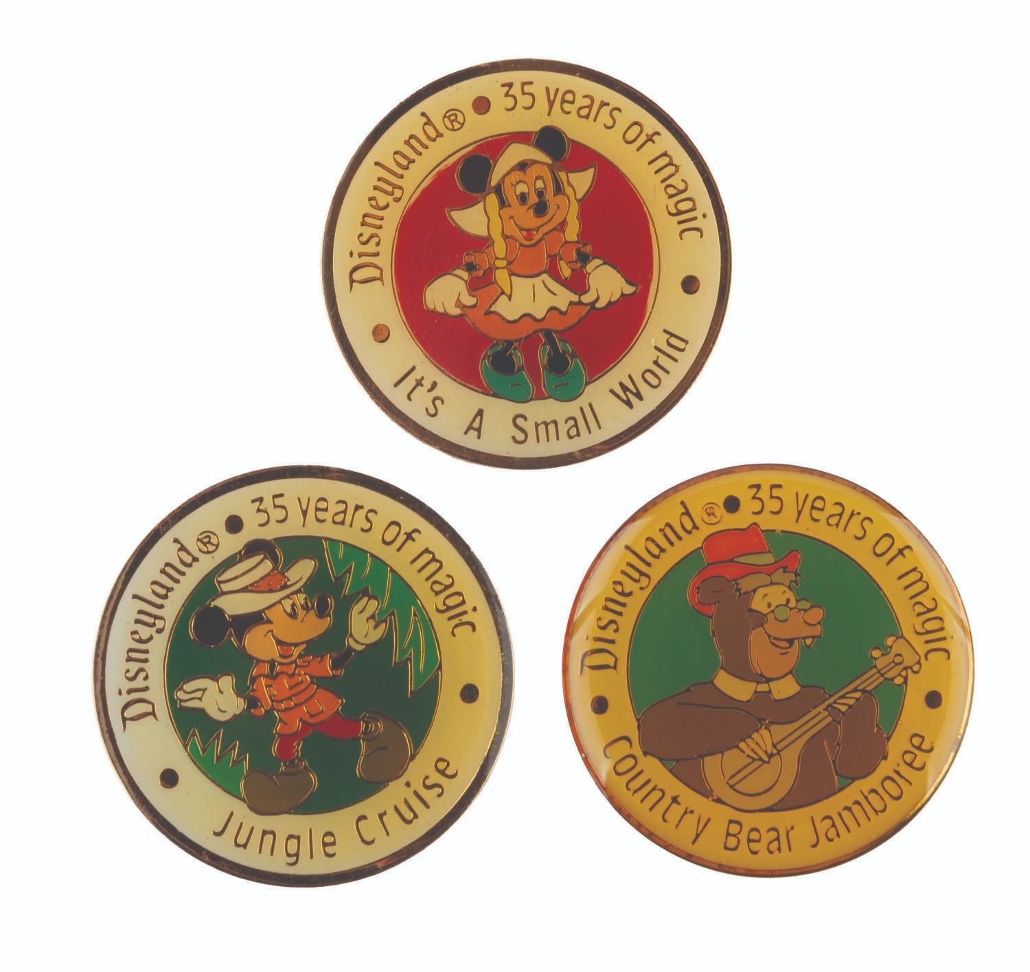 Three Disneyland 35 Years of Magic Attraction Pins.