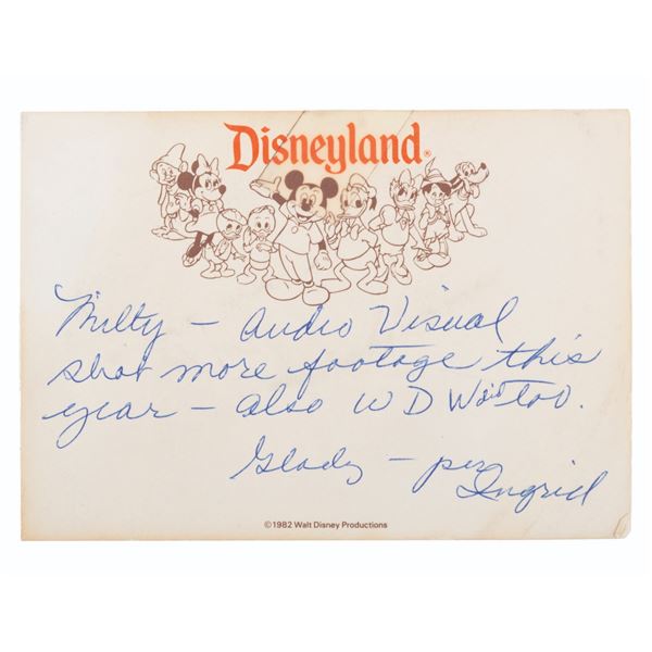 A Note to Milt Albright on 1982 Disneyland Stationery.