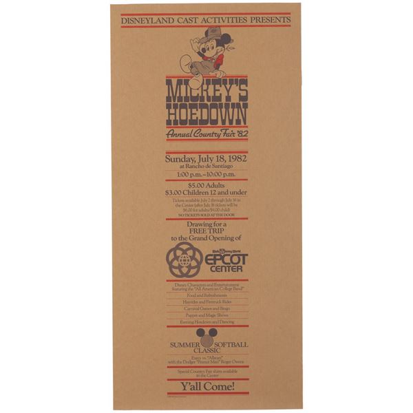 A Disneyland Cast Member 1982 "Mickey's Hoedown" Poster.
