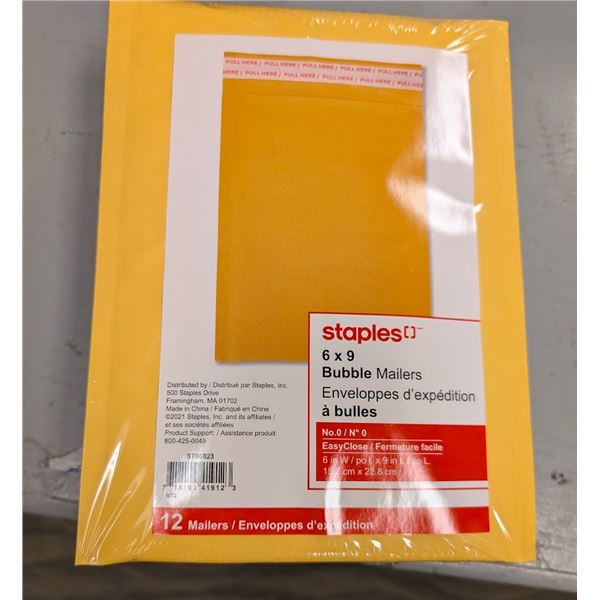 PQT DE 12 ENVELOPPES À BULLES STAPLES NO 0 AVEC RABAT QUICKSTRIP 6"x9" KRAFT
