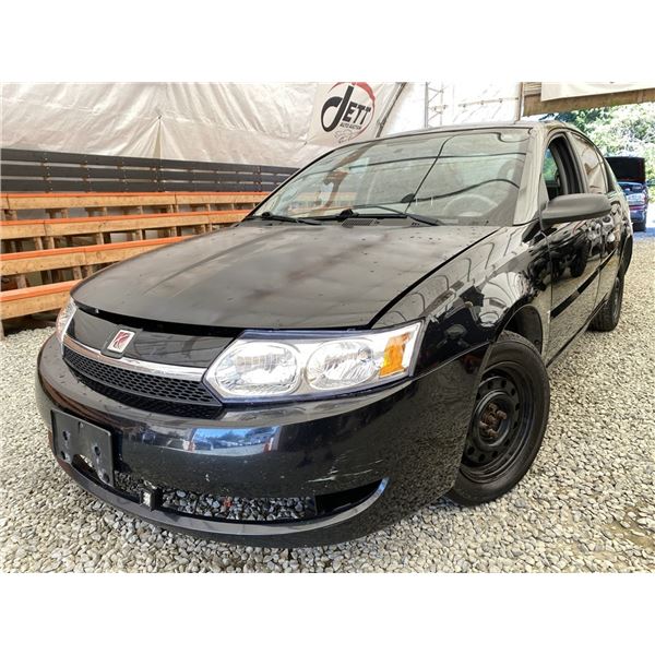 2003 SATURN ION, BLACK, 223442 KMS, FRONT WHEEL DRIVE. NO RESERVE!!! - D114421