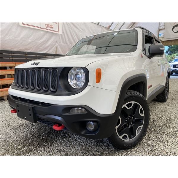 2017 JEEP RENEGADE TRAILHAWK, WHITE, 205845 KMS, ALL WHEEL DRIVE. "BANK REPO" - JF95826