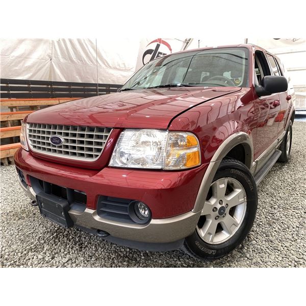 2003 FORD EXPLORER, RED, 173474 KMS, FOUR WHEEL DRIVE. - DA07980