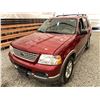 Image 3 : 2003 FORD EXPLORER, RED, 173474 KMS, FOUR WHEEL DRIVE. - DA07980